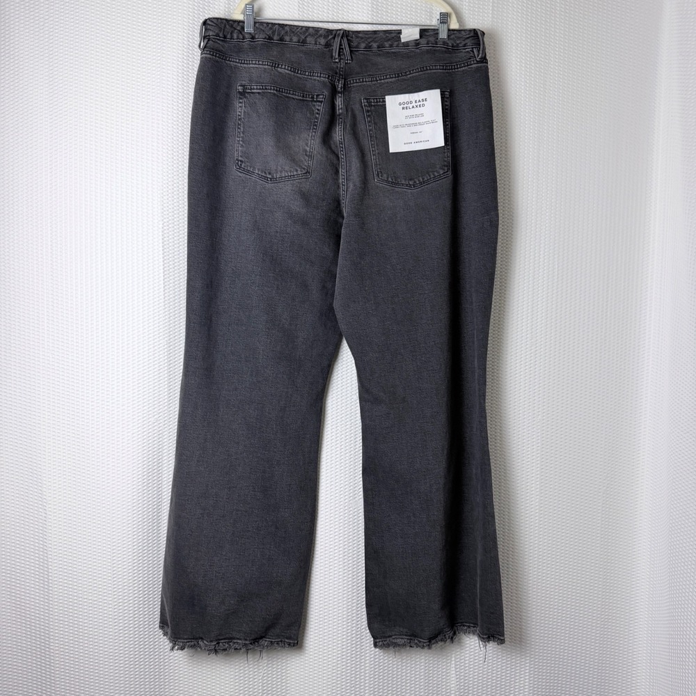 Good American Good Ease Relaxed Edgy 16 Black Distressed Wide Leg Jeans Raw Hem - Picture 2 of 10